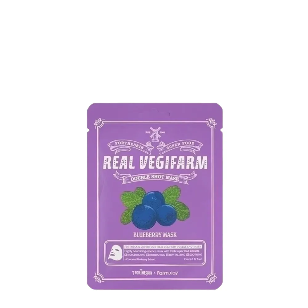 Fortheskin - Super Food Real Vegifarm Double Shot Mask Blueberry 1 X - Maschera Viso Nutriente Per Tutti I Tipi Di Pelle