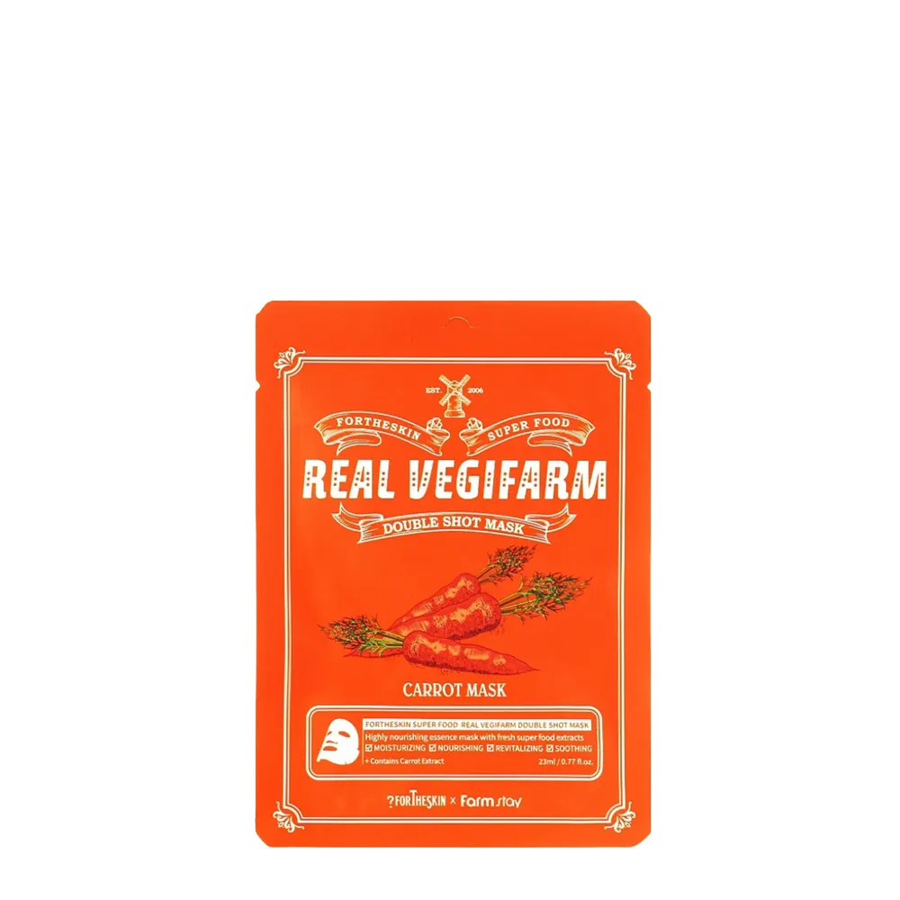 Fortheskin - Super Food Real Vegifarm Double Shot Mask Carrot 1 X - Maschera Viso Nutriente Per Tutti I Tipi Di Pelle