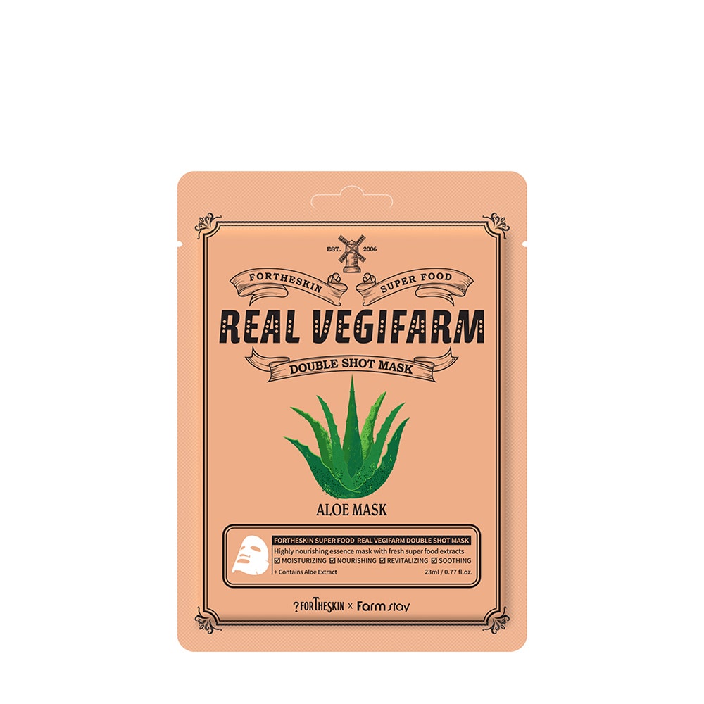 Fortheskin - Super Food Real Vegifarm Double Shot Mask Aloe 1 X - Maschera Viso Rigenerante Per Pelli Sensibili